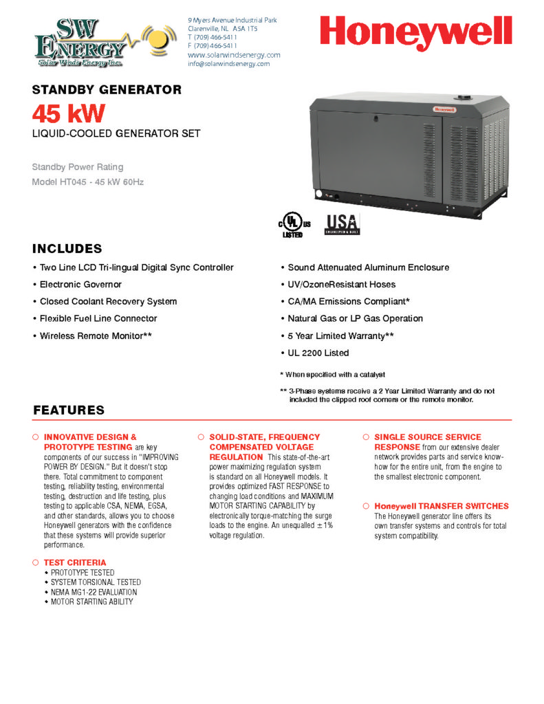 Generac45kwGenerator to Solar Winds Energy Inc.